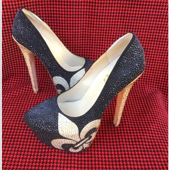 Herstar New Orleans Saints High Heel BLING Shoes - Picture 4 of 6